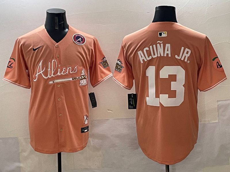Men Atlanta Braves #13 Acuna jr Orange Five generations Joint Name 2025 Nike MLB Jersey style 6